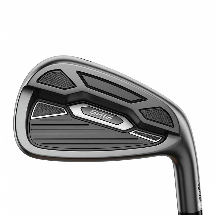 Close-up of a modern golf iron head featuring a deep cavity back and wide sole, designed for maximum forgiveness in the best golf irons for seniors.