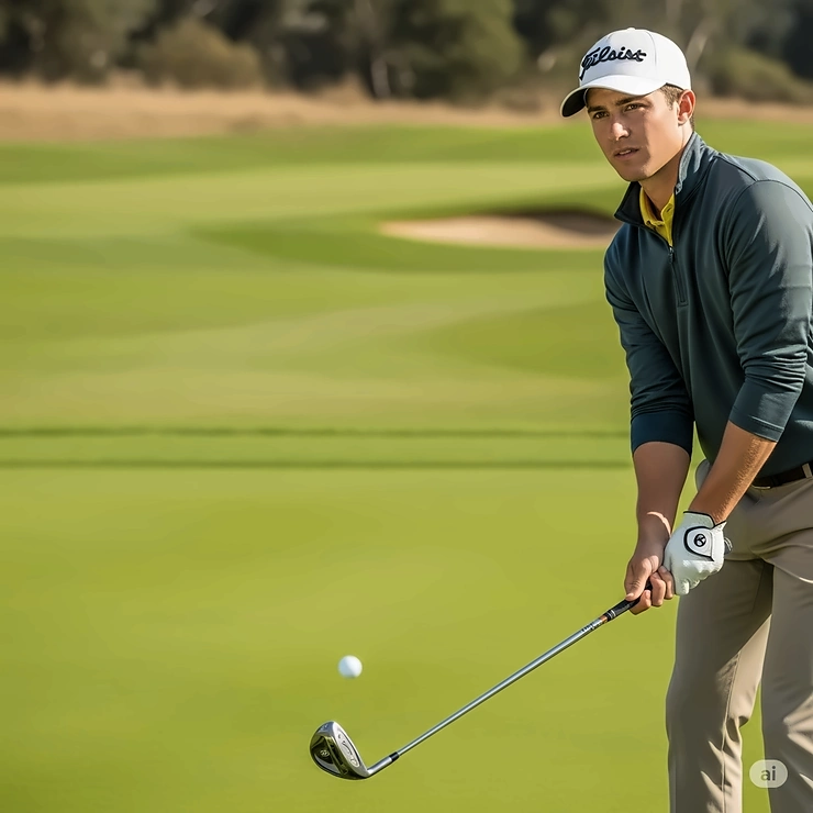 A golfer making a precise shot with an 8 iron on a lush green fairway, demonstrating the accuracy and control offered by this essential club.