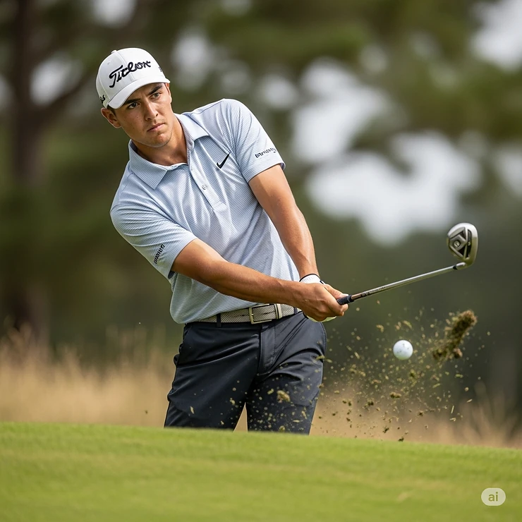 A golfer demonstrating the effectiveness of a hybrid golf club in hitting a clean shot from challenging rough, illustrating why hybrids are often considered the best choice for tough lies.