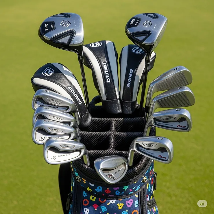 A junior golf bag filled with a variety of left-handed golf clubs, ready for the course.