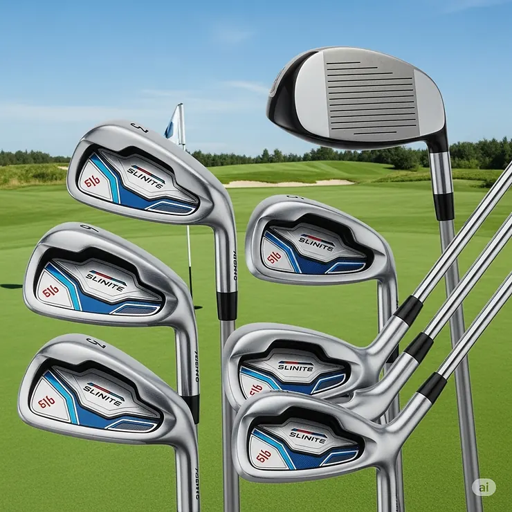 A complete set of left-handed junior irons, designed for easy swinging and control.