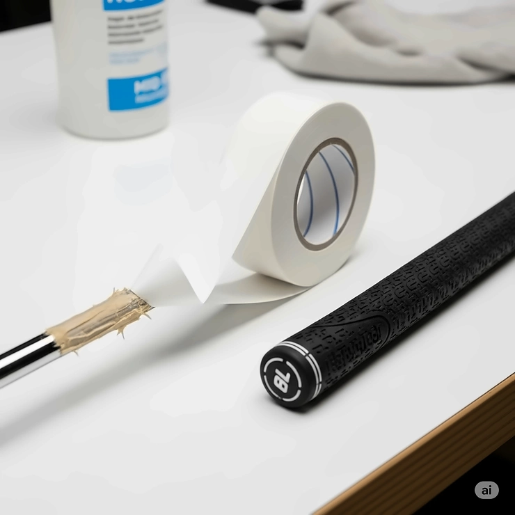 First step in replacing a golf grip, showing preparation for installing a new midsize golf grip onto a shaft.