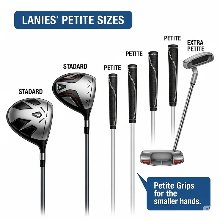 Visual representation of various grip sizes tailored for ladies petite golf clubs, ensuring a comfortable and secure hold for smaller hands.