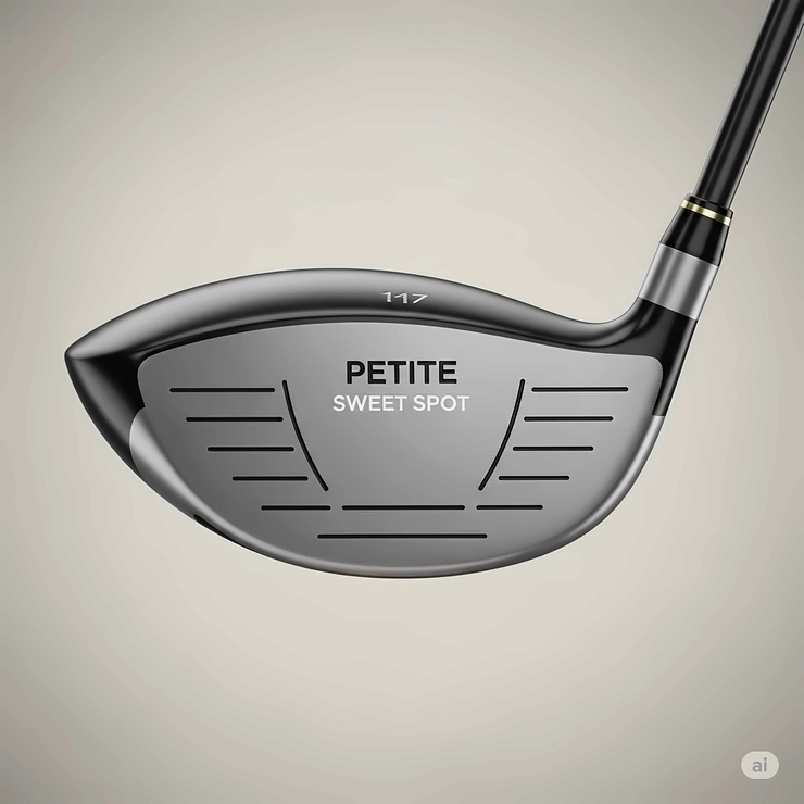 Close-up of a ladies petite golf club head, showcasing its lightweight design and larger sweet spot, engineered for easier launch and more forgiving shots.