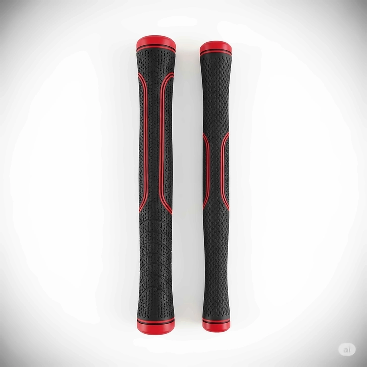 Visual comparison showcasing the larger circumference of a midsize golf grip next to a standard-sized grip, illustrating the size difference.