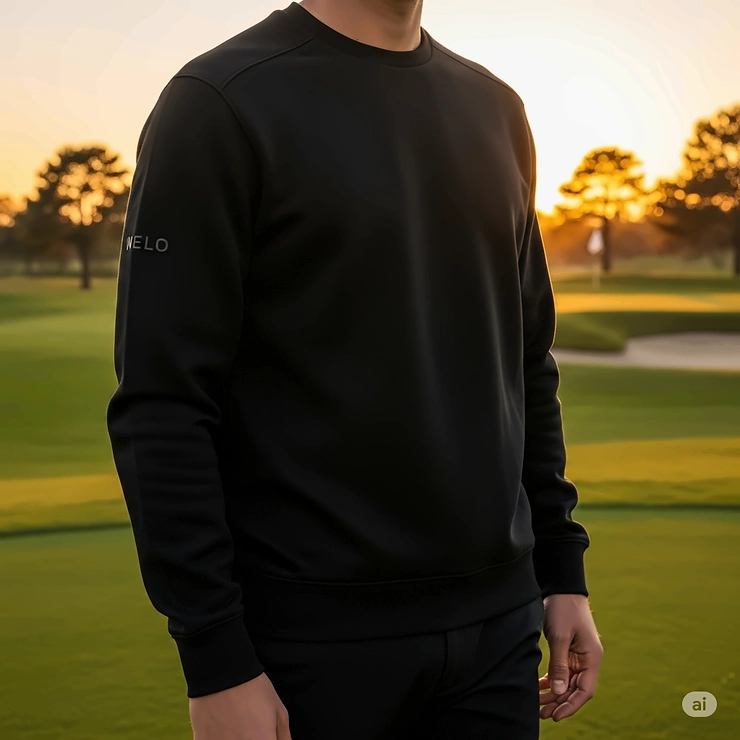 A sleek, minimalist black golf sweatshirt, highlighting its versatility and classic design.