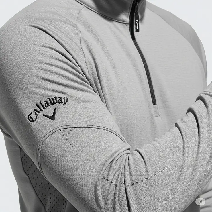 Close-up of the Callaway golf quarter zip fabric and sleeve design, highlighting its stretch and breathability.