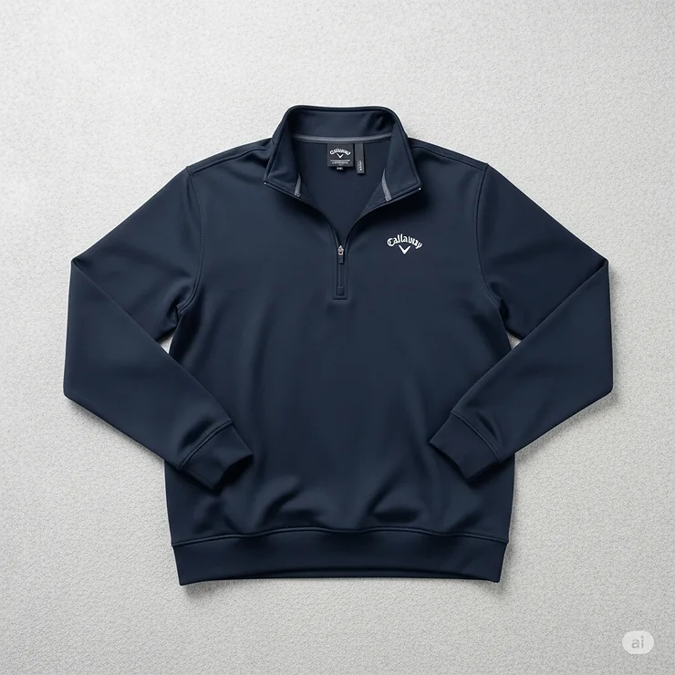 An image showing a Callaway golf quarter zip laid flat to highlight its fit and dimensions.