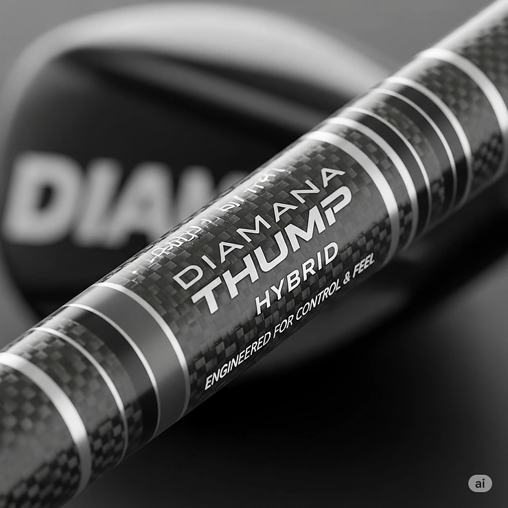 A close-up shot of the Diamana Thump hybrid shaft, showcasing its construction and graphite material engineered for better control and feel.