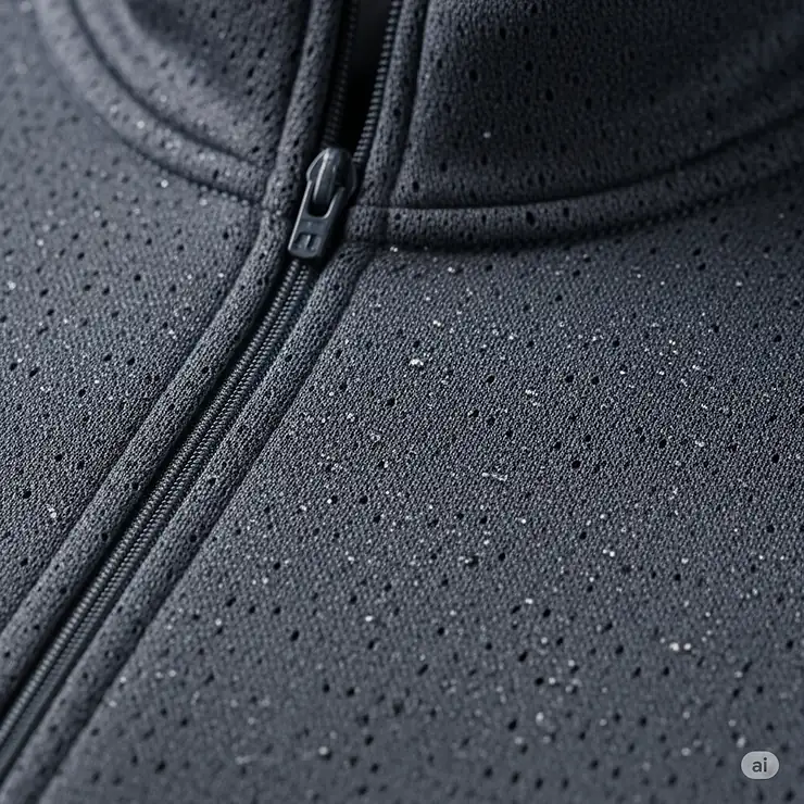 Detailed close-up of the fabric texture of a high-quality golf quarter zip, highlighting its moisture-wicking and breathable material.