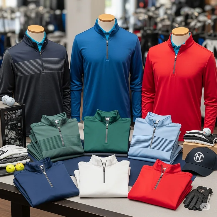 A collection of mens golf quarter zips in various colors and styles, perfect for the links.