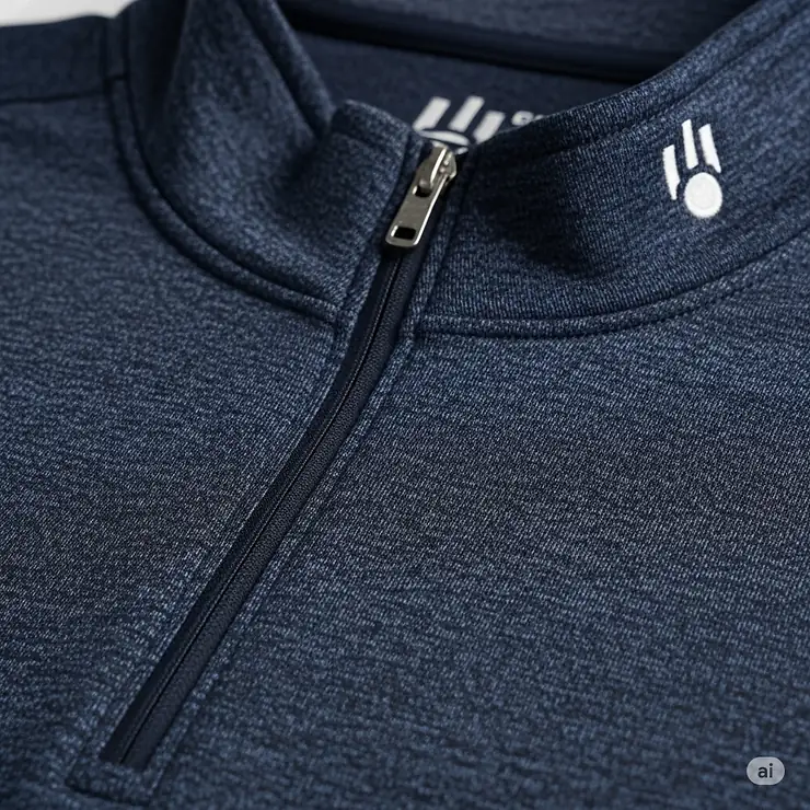 Detailed view of the moisture-wicking fabric texture on a mens golf quarter zip.