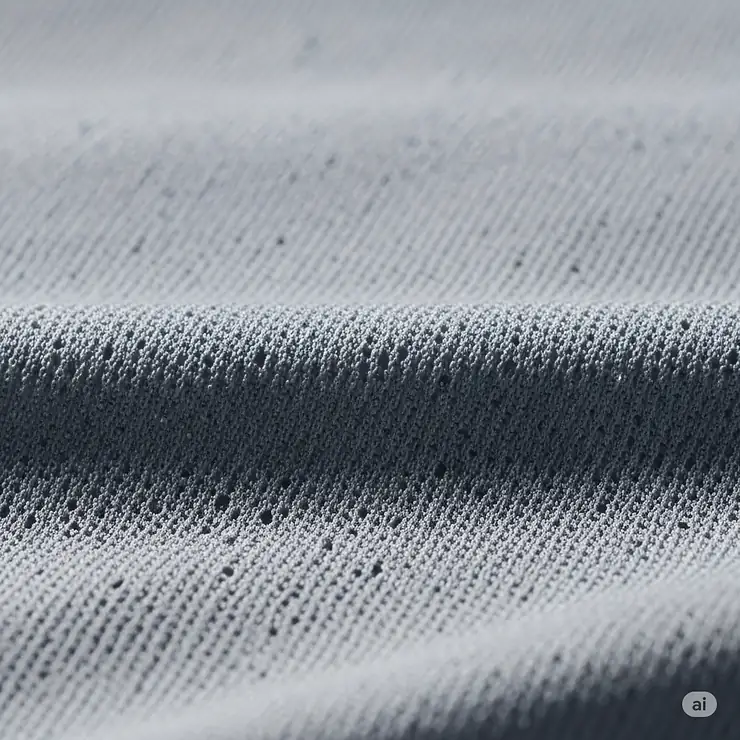 An up-close view of the breathable fabric of a high-quality long sleeve golf shirt.