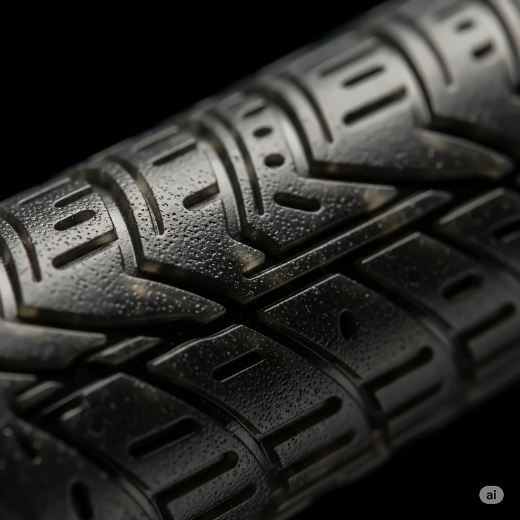 A macro photo of the surface of a jumbo golf grip, highlighting the advanced texture and material that provides a non-slip, comfortable feel.