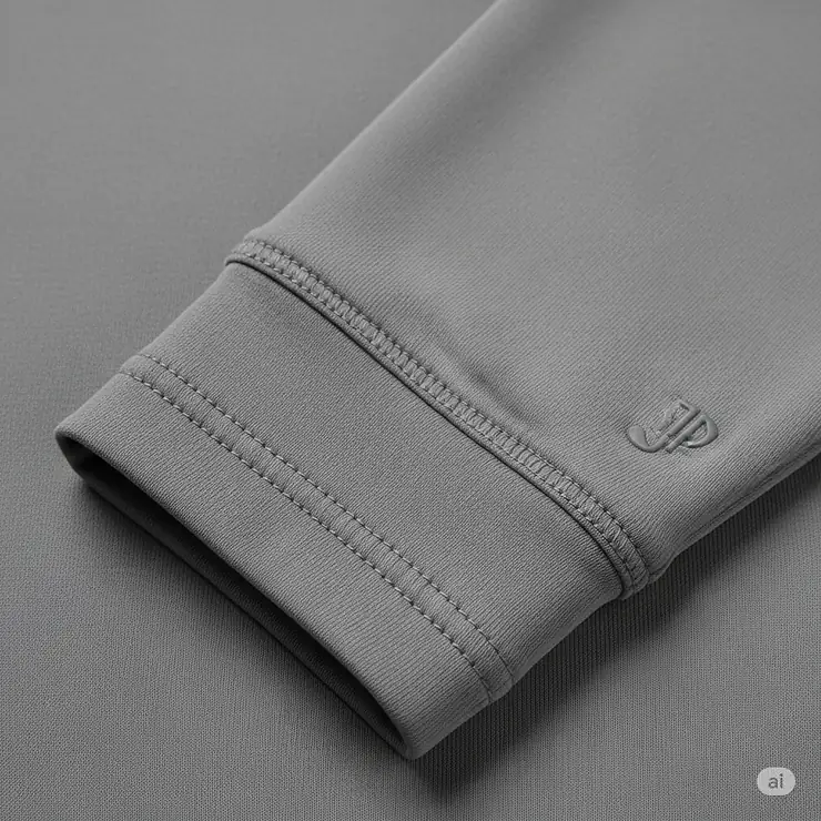A detailed shot of the cuff and stitching on a performance-fit long sleeve golf polo shirt.