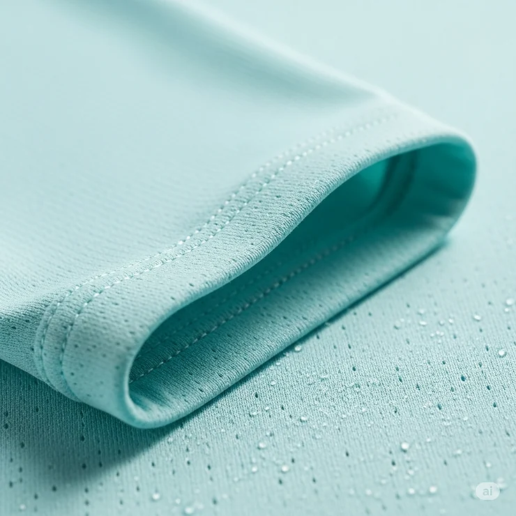 Close-up of the moisture-wicking and breathable fabric of a long-sleeve ladies golf shirt.