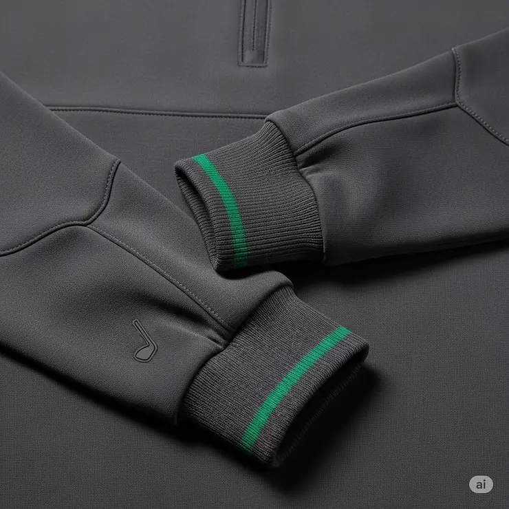 Detailed shot of the sleeves and cuffs of a premium men's golf pullover, emphasizing its ergonomic design.