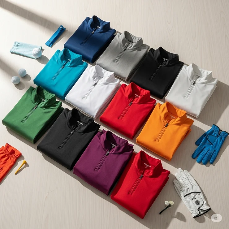 A visual of various colors available for a popular golf quarter zip, helping shoppers find the perfect match for their wardrobe.