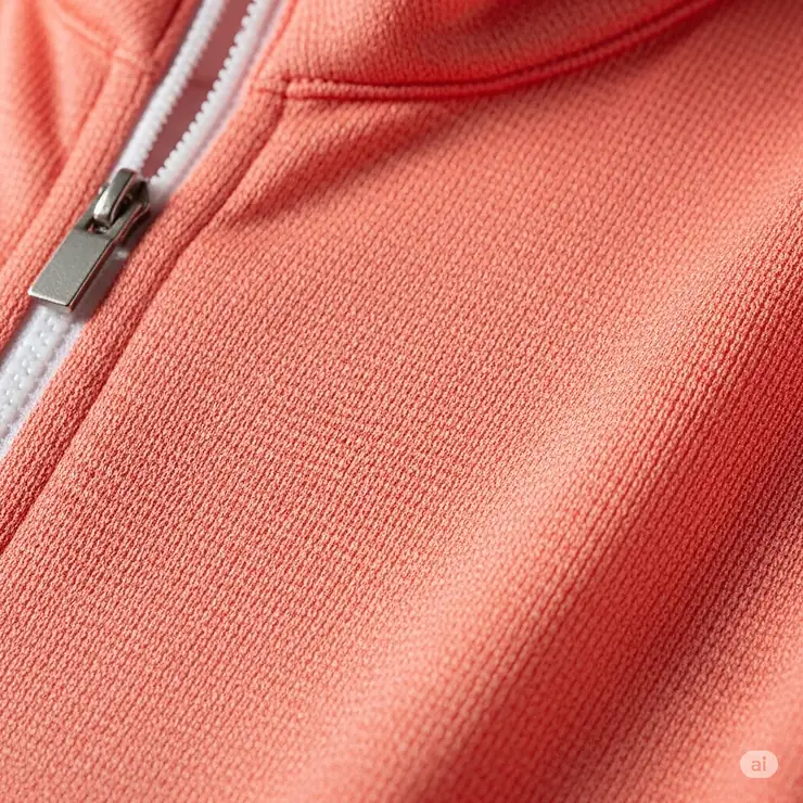 Macro shot of the lightweight, moisture-wicking material used in a women's golf quarter-zip.