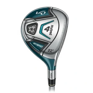 A detailed illustration of a hybrid club from a set of petite golf clubs for women, emphasizing its versatile head shape.