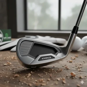 A diagram of a cavity back golf club head, illustrating the hollowed-out area that moves weight to the perimeter for increased forgiveness and a larger sweet spot.