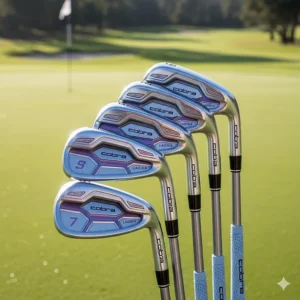 An image illustrating the stylish and ergonomic design of the Cobra ladies golf irons, perfect for female golfers.