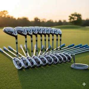 A full set of Cobra ladies' irons arranged neatly, showcasing the various lofts and clubheads.