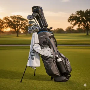 Interior shot of the golf bag's cooler compartment, showing capacity for several cans or water bottles and ice packs.