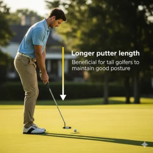 A graphic showing the custom golf club fitting process, including measurements and a swing analysis for a tall male golfer.