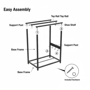 Step-by-step diagram illustrating the quick and simple assembly process for the modular **golf bag stand** holder.