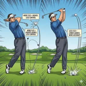 A diagram showing the lie angle of a golf club at impact, demonstrating how an incorrect lie angle can cause a slice or hook for a tall golfer.
