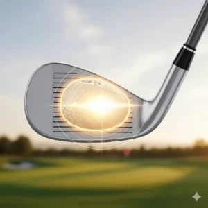 An illustration showing the large sweet spot of a forgiving golf iron, ideal for women golfers.