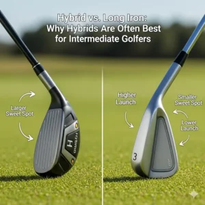 A side-by-side comparison of a hybrid club and a long iron, illustrating why hybrids are often the best choice for intermediate golfers.