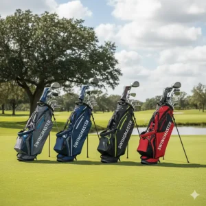 A collection of the best hybrid golf bags in various colors and styles, giving potential buyers a visual choice and highlighting the aesthetic appeal of the product.