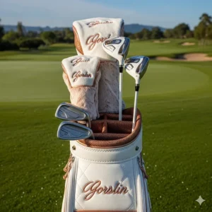 A ladies golf driver and fairway wood neatly placed inside a stylish golf bag, ready for a game.