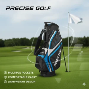 A modern, lightweight golf bag specifically designed to hold a precise golf set, featuring multiple pockets for accessories and a comfortable dual-strap system for easy carrying.