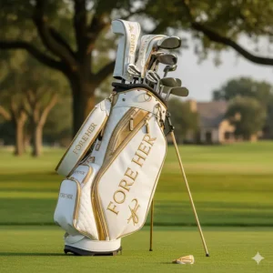 A premium, oversized ladies' staff golf bag with a personalized logo, often used by professional golfers.