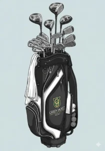 A full-length image of a golf bag specifically designed for a right-handed golfer, filled with a complete set of clubs, standing upright on the grass.