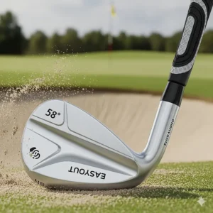An image of a golf wedge with high bounce and a wide sole, ideal for senior players struggling to get out of bunkers and around the green.