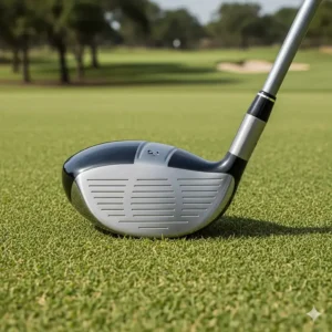 An image of a versatile hybrid golf club, showing its iron-like head and wood-like body, which makes it easier for senior players to hit from various lies and replace hard-to-hit long irons.