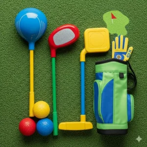 A compact starter golf set for a 3-year-old, featuring oversized heads and lightweight shafts to aid new learners.