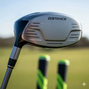 A close-up of a titanium driver from a set of teen golf clubs, designed for maximum distance.