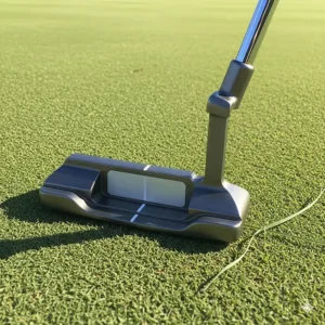 A mallet-style putter, part of a high-quality set of teen golf clubs, resting on a green.