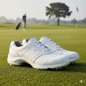White leather comfortable women's golf shoes with excellent arch support, ideal for all-day play.