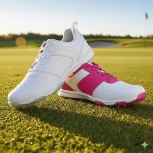 Comparison of waterproof leather and synthetic material options for girls golf shoes.