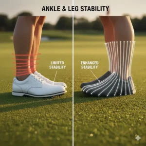 Visual representation of increased ankle and lower leg stability when wearing minimalist shoes for golf.