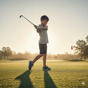 Lightweight junior spikeless golf shoe worn by a child on the green, showing excellent grip.