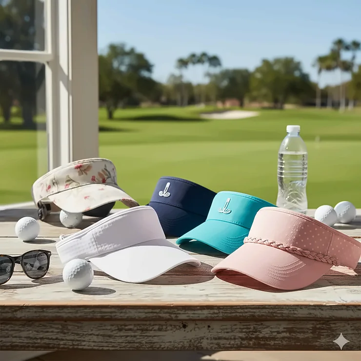 A vibrant collection of the latest ladies golf visors and sun protection headwear.