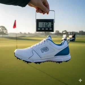 A view of lightweight spiked golf shoes designed to reduce fatigue without sacrificing stability or performance.