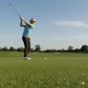 Golfer wearing a comfortable bucket golf hat for men while teeing off on a sunny day.